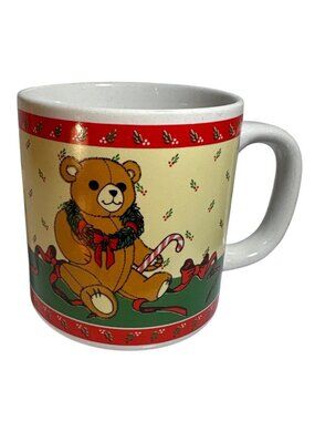 Christmas Teddy Bear Mug Vintage Ceramic 10 oz Holiday Design Made In Korea